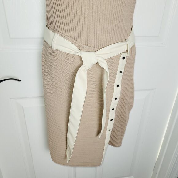 Jonathan Simkhai Dress Small Hardin Ribbed Knit Faux Leather Belted Stretch - Picture 3 of 16